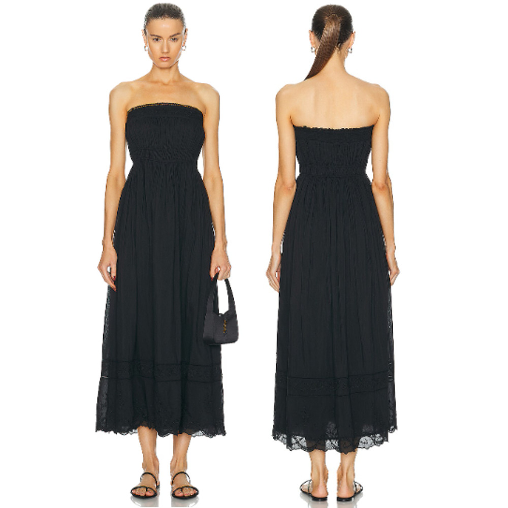 NWT Posse Mylah Strapless Pleated A-Line Maxi Dress Black Women's Size Medium